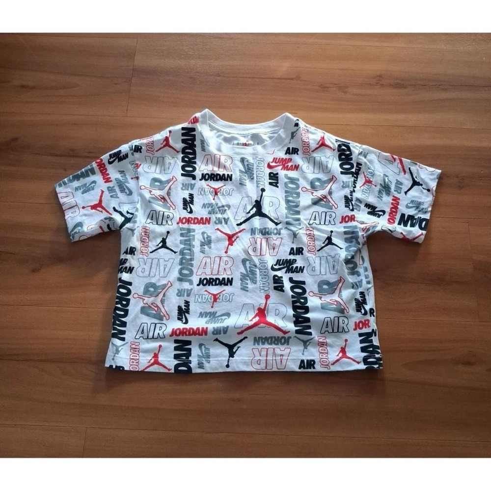 Girls Jordan All Over Print Cropped‎ Crewneck Short Sleeve T- Shirt